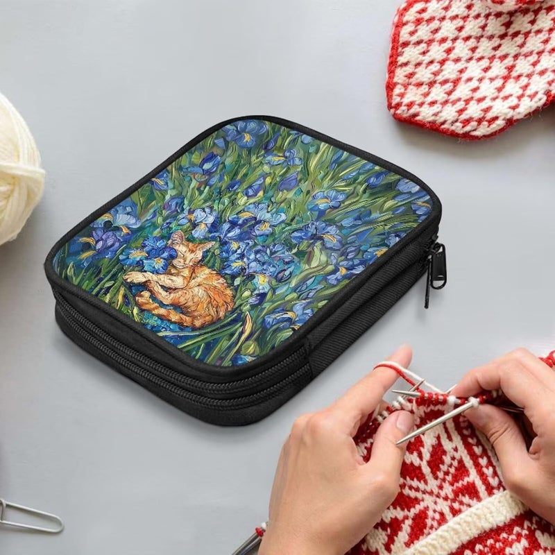 Vanideaoty Store Irise Cat Crochet Hook Case Portable Crochet Storage Organizer with Web Pockets Knitting Needle Case for Airports and Parks - Image 3